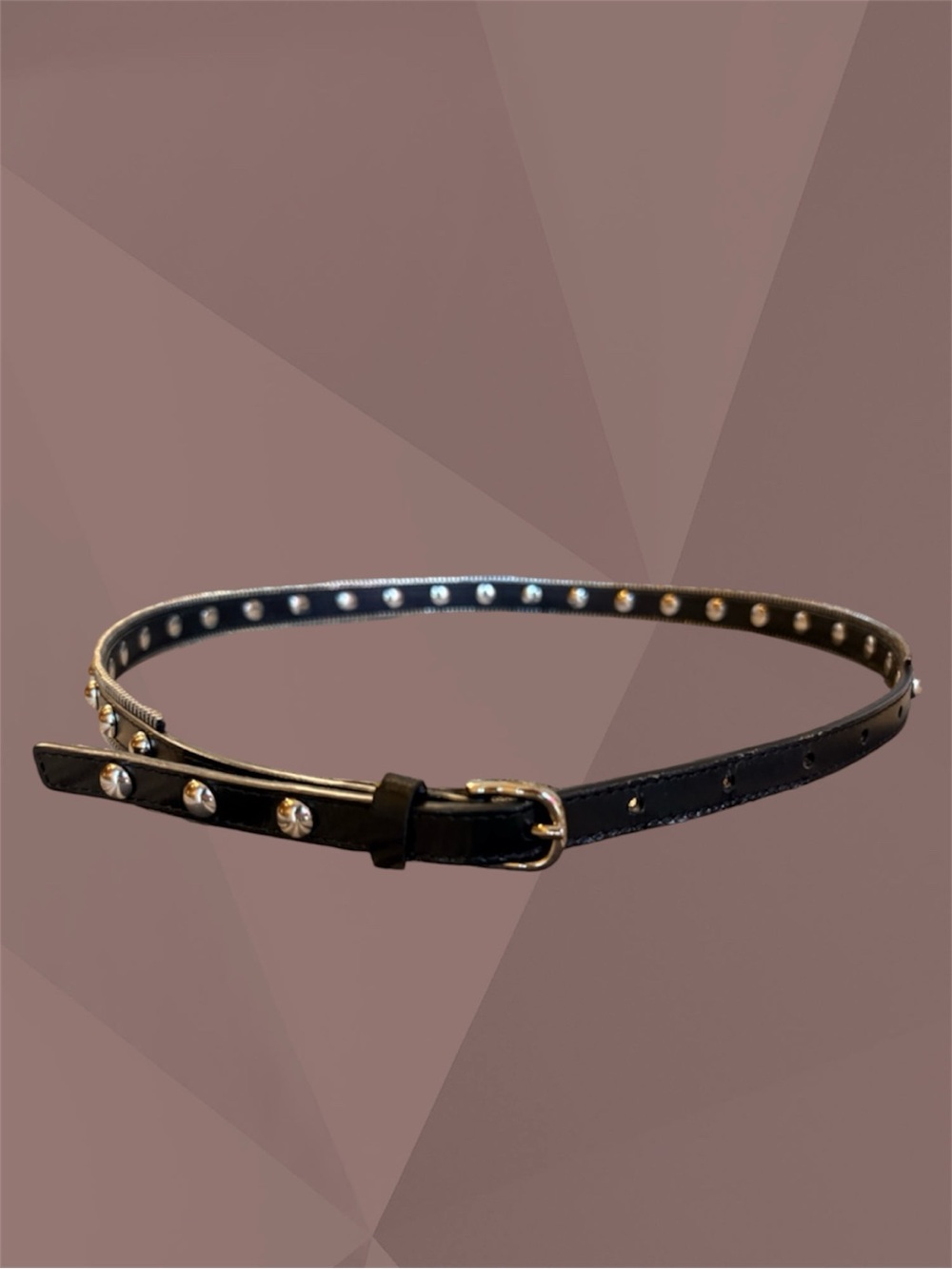 Black Leather Silver Grommet Studded Thin Belt Size M/L